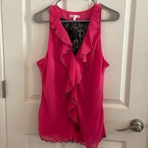 Free 2 Luv Hot Pink Ruffle Blouse size Large